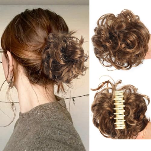Dutt Haarteil mit Klammer, Messy Bun Haarteil Curly Hair Bun Haarspange mit Haarteil für Dickes Haar, Haarteile zum Einclipsen Weiche Synthetische Kunsthaarteile Frauen für Lockiges Haar(14#) von Qixfyze
