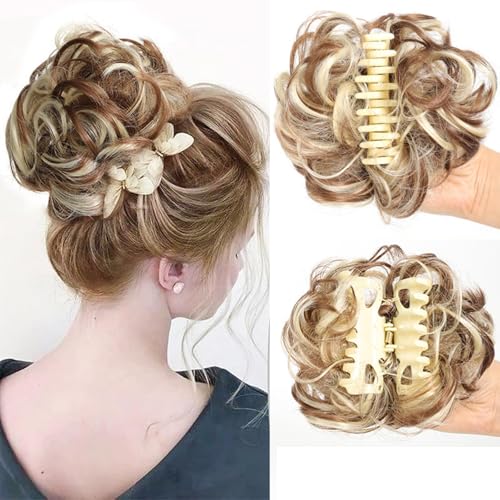 Dutt Haarteil mit Klammer, Messy Bun Haarteil Curly Hair Bun Haarspange mit Haarteil für Dickes Haar, Haarteile zum Einclipsen Weiche Synthetische Kunsthaarteile Frauen für Lockiges Haar(18#) von Qixfyze