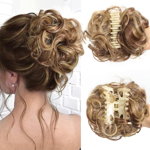 Dutt Haarteil mit Klammer, Messy Bun Haarteil Curly Hair Bun Haarspange mit Haarteil für Dickes Haar, Haarteile zum Einclipsen Weiche Synthetische Kunsthaarteile Frauen für Lockiges Haar(19#) von Qixfyze