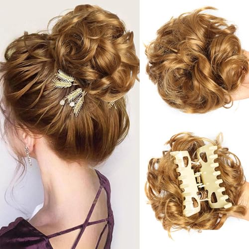 Dutt Haarteil mit Klammer, Messy Bun Haarteil Curly Hair Bun Haarspange mit Haarteil für Dickes Haar, Haarteile zum Einclipsen Weiche Synthetische Kunsthaarteile Frauen für Lockiges Haar(22#) von Qixfyze