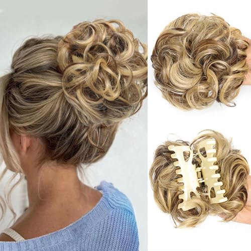 Dutt Haarteil mit Klammer, Messy Bun Haarteil Curly Hair Bun Haarspange mit Haarteil für Dickes Haar, Haarteile zum Einclipsen Weiche Synthetische Kunsthaarteile Frauen für Lockiges Haar(23#) von Qixfyze
