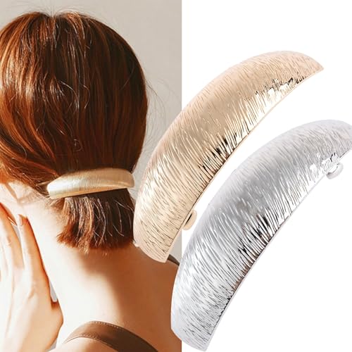 Französische Haarspangen Damen Groß Dickes Haar, 2 Stück Große Haarspange Aus Vintage-Metall, Ovale Französische Haarspange, Elegante Haarspangen For Frauen Und Mädchen(1pc-silver+1pc-golden) von Qixfyze