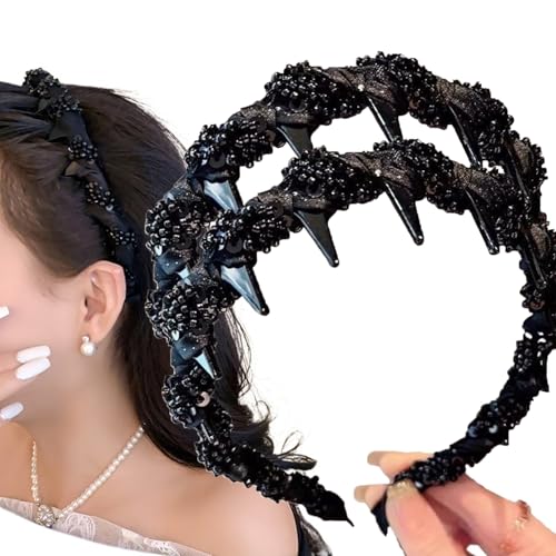 Hübsches Schwarzes Perlen Stirnband Jeden Tag, Elegante Stirnbänder für Frauen, Vintage Stirnbänder mit Hohem Schädel, Rutschfeste Haarbänder aus Kunststoff for Dünnes Haar - Hochzeit, Make-up(2pcs) Hübsches Schwarzes Perlen Stirnband Jeden Tag, Elegante Stirnbänder für Frauen, Vintage Stirnbänder mit Hohem Schädel, Rutschfeste Haarbänder aus Kunststoff for Dünnes Haar - Hochzeit, Make-up(2pcs) von Qixfyze