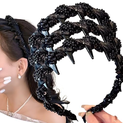 Hübsches Schwarzes Perlen Stirnband Jeden Tag, Elegante Stirnbänder für Frauen, Vintage Stirnbänder mit Hohem Schädel, Rutschfeste Haarbänder aus Kunststoff for Dünnes Haar - Hochzeit, Make-up(3pcs) Hübsches Schwarzes Perlen Stirnband Jeden Tag, Elegante Stirnbänder für Frauen, Vintage Stirnbänder mit Hohem Schädel, Rutschfeste Haarbänder aus Kunststoff for Dünnes Haar - Hochzeit, Make-up(3pcs) von Qixfyze