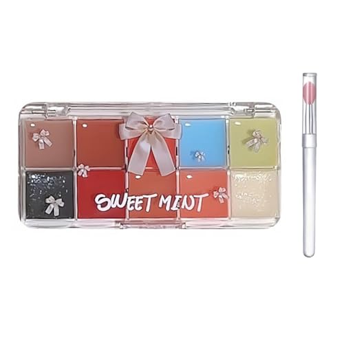 Jelly Lipgloss Palette, Korean Plumping Gloss Stick Langanhaltende Lippenfarbe und Lippenstift Palette Für Mädchen, 10 Farben Hochglänzend Jelly Lip Gloss Palette Mit Silikon Applicator(01#) von Qixfyze