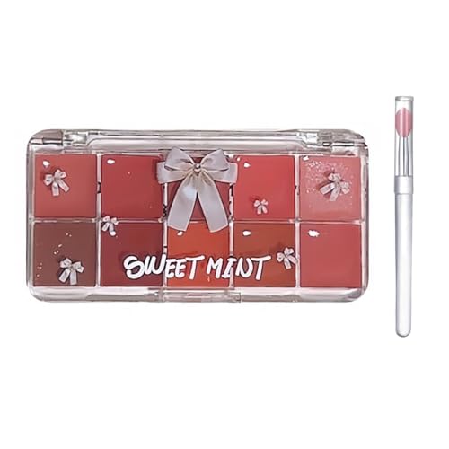 Jelly Lipgloss Palette, Korean Plumping Gloss Stick Langanhaltende Lippenfarbe und Lippenstift Palette Für Mädchen, 10 Farben Hochglänzend Jelly Lip Gloss Palette Mit Silikon Applicator(03#) von Qixfyze