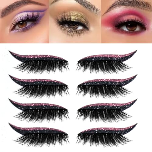 Lazy Eye Shadow Eyelash Patch, 4 Paar Lazy Eyeshadow Wimpernpatch, 2-in-1 Wiederverwendbare Lidschatten- und Wimpern Make-up Aufkleber, Natürlich und Wasserfest für Party Abschlussball(4 pairs of pink von Qixfyze