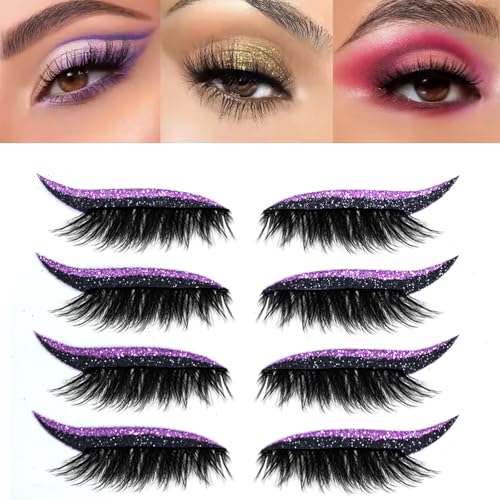 Lazy Eye Shadow Eyelash Patch, 4 Paar Lazy Eyeshadow Wimpernpatch, 2-in-1 Wiederverwendbare Lidschatten- und Wimpern Make-up Aufkleber, Natürlich und Wasserfest für Party Abschlussball(4 pairs of purp von Qixfyze