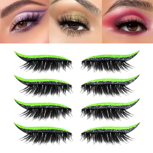 Lazy Eye Shadow Eyelash Patch, 4 Paar Lazy Eyeshadow Wimpernpatch, 2-in-1 Wiederverwendbare Lidschatten- und Wimpern Make-up Aufkleber, Natürlich und Wasserfest für Party Abschlussball(4 pairs of fluo von Qixfyze