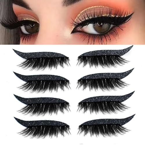 Lazy Eye Shadow Eyelash Patch, 4 Paar Lazy Eyeshadow Wimpernpatch, 2-in-1 Wiederverwendbare Lidschatten- und Wimpern Make-up Aufkleber, Natürlich und Wasserfest für Party Abschlussball(4 pairs of blac von Qixfyze