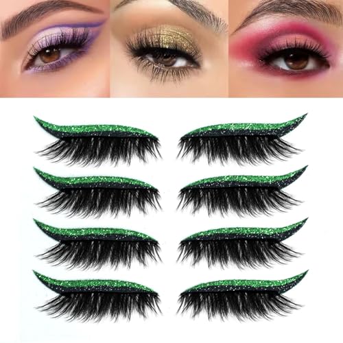 Lazy Eye Shadow Eyelash Patch, 4 Paar Lazy Eyeshadow Wimpernpatch, 2-in-1 Wiederverwendbare Lidschatten- und Wimpern Make-up Aufkleber, Natürlich und Wasserfest für Party Abschlussball(4 pairs of gree von Qixfyze