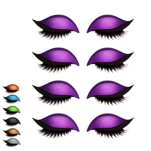 Lazy Eye Shadow Wimpernpflaster, 4/8 Paar Lidschatten-Wimpern-Make-up-Aufkleber, 2-in-1 Wiederverwendbare Augen-Make-up-Aufkleber, Lidschatten-Wimpern-Make-up-Aufkleber, Lazy Makeups-Tool(4*Purple) von Qixfyze
