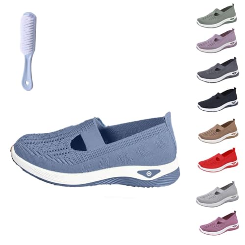 Qixfyze Atmungsaktive, rutschfeste Sommerschuhe for ältere Menschen Mit Weicher Sohle, Lässige Orthopädische Lauflernschuhe(Blue,43) von Qixfyze
