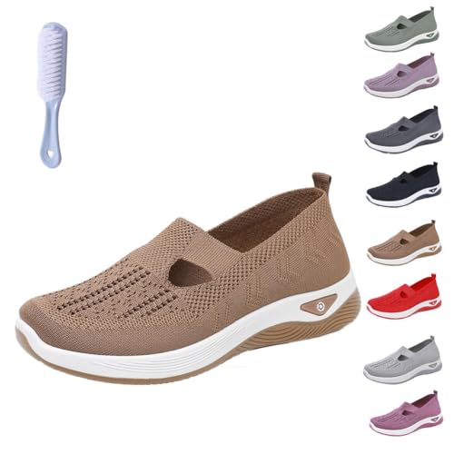Qixfyze Atmungsaktive, rutschfeste Sommerschuhe for ältere Menschen Mit Weicher Sohle, Lässige Orthopädische Lauflernschuhe(Braun,38) von Qixfyze