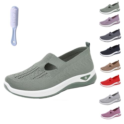 Qixfyze Atmungsaktive, rutschfeste Sommerschuhe for ältere Menschen Mit Weicher Sohle, Lässige Orthopädische Lauflernschuhe(Grün,40) von Qixfyze