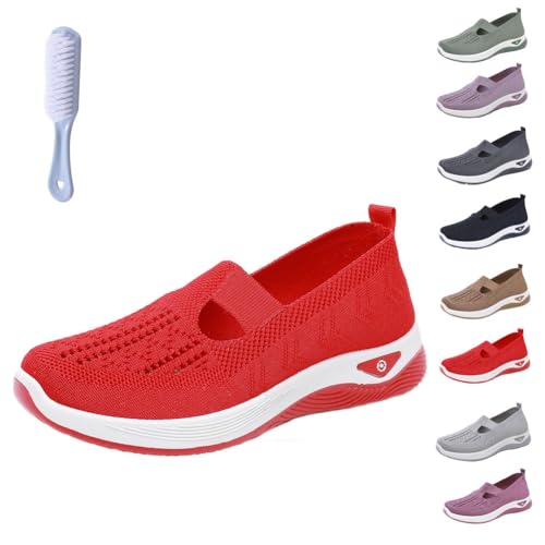 Qixfyze Atmungsaktive, rutschfeste Sommerschuhe for ältere Menschen Mit Weicher Sohle, Lässige Orthopädische Lauflernschuhe(Red,37) von Qixfyze
