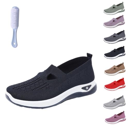 Qixfyze Atmungsaktive, rutschfeste Sommerschuhe for ältere Menschen Mit Weicher Sohle, Lässige Orthopädische Lauflernschuhe(Schwarz,35) von Qixfyze