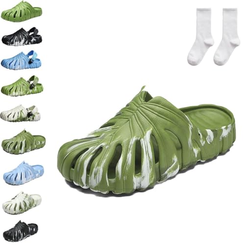 Qixfyze Bunte Monstera-Schuhe Für Damen Und Herren, Sommer-Hausschuhe Mit Monstera-Blattmuster, Rutschfeste, Leichte Pantoletten(#E,44/45) von Qixfyze