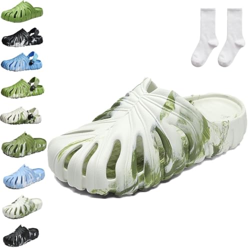 Qixfyze Bunte Monstera-Schuhe Für Damen Und Herren, Sommer-Hausschuhe Mit Monstera-Blattmuster, Rutschfeste, Leichte Pantoletten(#G,39/40) von Qixfyze