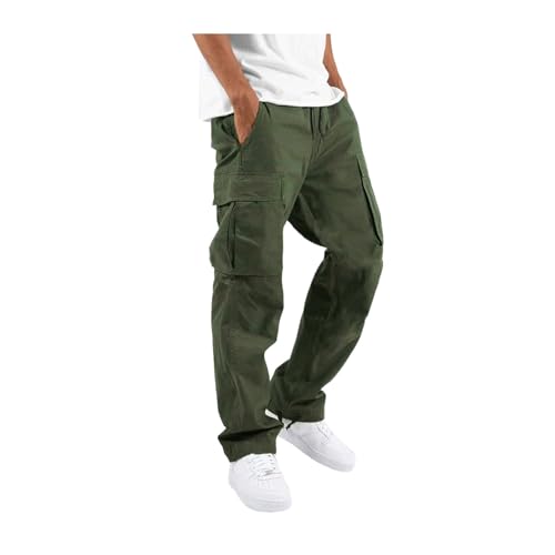 Qixfyze Cargohose Herren Hose Sommer Baumwolle Cargo Hosen Baggy Arbeitshosen Männer Leichte Sommerhose Bequeme Freizeithose Mit Gummizug Freizeit Pants Locker Jogginghose Wanderhose(Grün,Small) von Qixfyze
