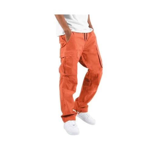 Qixfyze Cargohose Herren Hose Sommer Baumwolle Cargo Hosen Baggy Arbeitshosen Männer Leichte Sommerhose Bequeme Freizeithose Mit Gummizug Freizeit Pants Locker Jogginghose Wanderhose(Orange,XXL) von Qixfyze