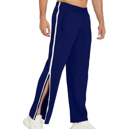 Qixfyze Reha Hose Damen Herren Trainingshose Mit Durchgehendem Reissverschluss Jogginghose Abreißhose Locker Lässig Sportswear Mit Tasche Seitlich Zu Öffnen Baggy Am Bein Weites Bein(Blue,3X-Large) von Qixfyze