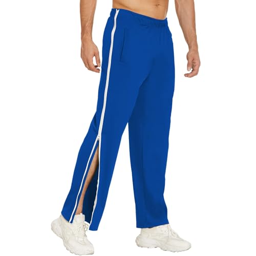 Qixfyze Reha Hose Damen Herren Trainingshose Mit Durchgehendem Reissverschluss Jogginghose Abreißhose Locker Lässig Sportswear Mit Tasche Seitlich Zu Öffnen Baggy Am Bein Weites Bein(Blue2,XL) von Qixfyze