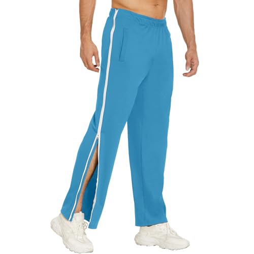 Qixfyze Reha Hose Damen Herren Trainingshose Mit Durchgehendem Reissverschluss Jogginghose Abreißhose Locker Lässig Sportswear Mit Tasche Seitlich Zu Öffnen Baggy Am Bein Weites Bein(Blue3,XL) von Qixfyze