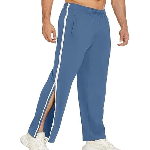 Qixfyze Reha Hose Damen Herren Trainingshose Mit Durchgehendem Reissverschluss Jogginghose Abreißhose Locker Lässig Sportswear Mit Tasche Seitlich Zu Öffnen Baggy Am Bein Weites Bein(Cyan,XL) von Qixfyze