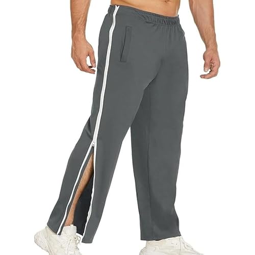 Qixfyze Reha Hose Damen Herren Trainingshose Mit Durchgehendem Reissverschluss Jogginghose Abreißhose Locker Lässig Sportswear Mit Tasche Seitlich Zu Öffnen Baggy Am Bein Weites Bein(Gray,M) von Qixfyze