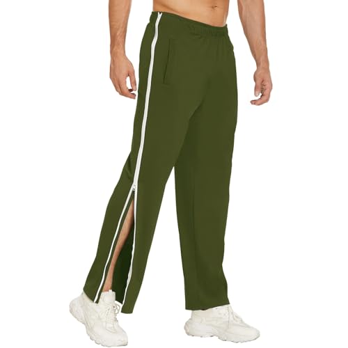 Qixfyze Reha Hose Damen Herren Trainingshose Mit Durchgehendem Reissverschluss Jogginghose Abreißhose Locker Lässig Sportswear Mit Tasche Seitlich Zu Öffnen Baggy Am Bein Weites Bein(Green2,XL) von Qixfyze