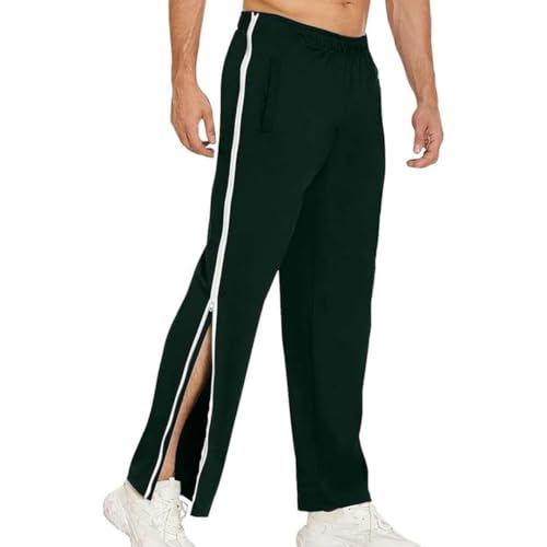 Qixfyze Reha Hose Damen Herren Trainingshose Mit Durchgehendem Reissverschluss Jogginghose Abreißhose Locker Lässig Sportswear Mit Tasche Seitlich Zu Öffnen Baggy Am Bein Weites Bein(Grün,XL) von Qixfyze