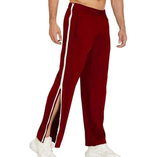 Qixfyze Reha Hose Damen Herren Trainingshose Mit Durchgehendem Reissverschluss Jogginghose Abreißhose Locker Lässig Sportswear Mit Tasche Seitlich Zu Öffnen Baggy Am Bein Weites Bein(Red,XL) von Qixfyze