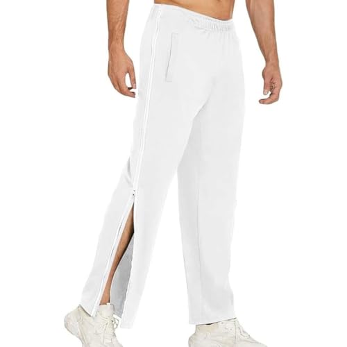 Qixfyze Reha Hose Damen Herren Trainingshose Mit Durchgehendem Reissverschluss Jogginghose Abreißhose Locker Lässig Sportswear Mit Tasche Seitlich Zu Öffnen Baggy Am Bein Weites Bein(Weiß,XL) von Qixfyze