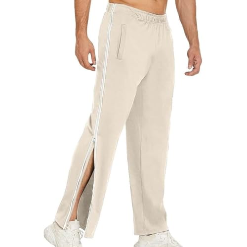 Reha Hose Damen Herren Trainingshose Mit Durchgehendem Reissverschluss Jogginghose Abreißhose Locker Lässig Sportswear Mit Tasche Seitlich Zu Öffnen Baggy Am Bein Weites Bein(Apricot,3X-Large) von Qixfyze
