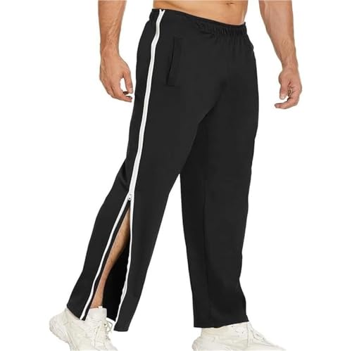 Reha Hose Damen Herren Trainingshose Mit Durchgehendem Reissverschluss Jogginghose Abreißhose Locker Lässig Sportswear Mit Tasche Seitlich Zu Öffnen Baggy Am Bein Weites Bein(Schwarz,3X-Large) von Qixfyze