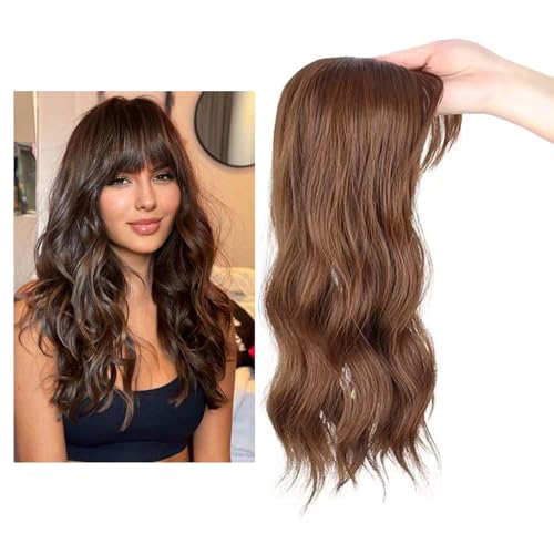 Umailhair Wellige natürliche Haaraufsätze mit Pony for Frauen, einteiliges Clip-in-Haarteil, Haaraufsätze for Frauen mit dünner werdendem Haar(2#,35cm - 14 Inch) von Qixfyze