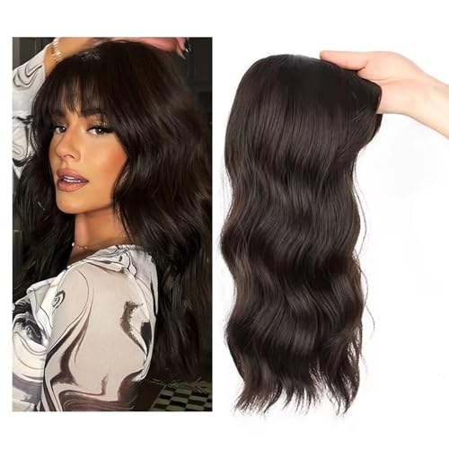 Umailhair Wellige natürliche Haaraufsätze mit Pony for Frauen, einteiliges Clip-in-Haarteil, Haaraufsätze for Frauen mit dünner werdendem Haar(4#,45cm - 18 Inch) von Qixfyze