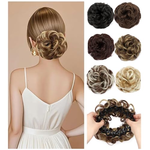 Voluminöse Synthetische Dutt-Perücke mit Verstellbarem Clip, Fake Buns for Stylen von Hochsteckfrisuren, Gewellt, Lockig, Messy Bun-Haarspangen for Damen, Krallenklammer for Feines Haar(4#) von Qixfyze