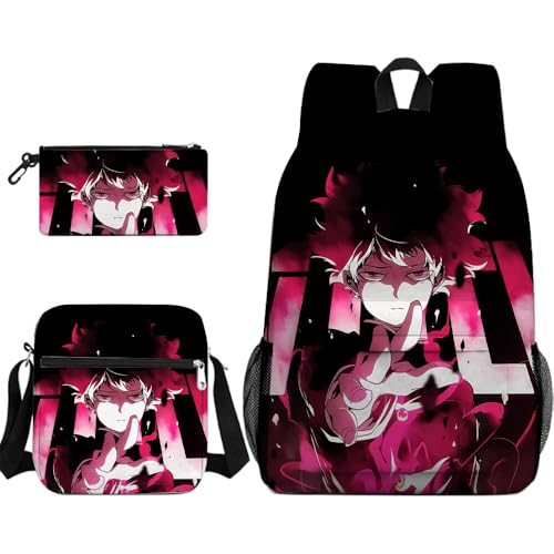 Qixiaan 3 x Anime Kageyama Shigeo Rucksack Reigen Arataka Schultasche/Federmäppchen/Umhängetasche, 3D-gedruckter Rucksack, Schreibwaren-Organizer für Jungen und Mädchen, Typ13, Einheitsgröße von Qixiaan