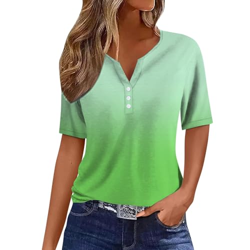Qixiu Damen Tshirt,Damen Langarmshirt,Bedruckte Bluse Elegant T Shirts Frauen Schwarz V Ausschnitt Tops Kurzarm Rundhals Sport Oberteile Mit Locker Button Blusen von Qixiu