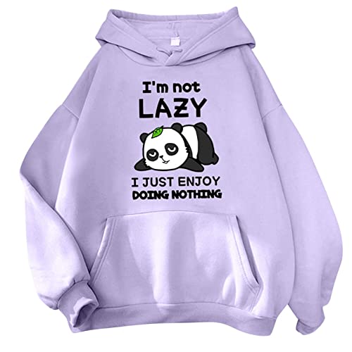 Kapuzenpullover Hoodie Teenager Kuschelige Cartoon Faultier Print Sprüchen I'll get Over it Oversized Pullover Bluse Tops Locker Sweatshirt mit Kängurutasche von Qixiu