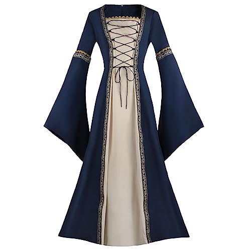 Kleid mit Trompetenärmel Lange Kleider Halloween Damen Mittelalter Renaissance Festliches Kostüm #A von Qixiu