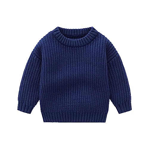 Kleinkind Langarm Rundhals Solid Strickpullover Winterkleidung für Mädchen und Jungen Baby Tops Kleidung Pullover Angebote (Dark Blue, 0-6 Months) von Qixiu