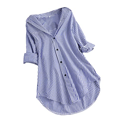 Longbluse Damen Elegant Langarmshirt Longbluse Blau-Weiß Gestreifte Lang Damenhemd Sommer Oversized Tunika Hemd Mode V-Ausschnitt Leicht Große Größen Oberteile Tops Streifenbluse Hemdbluse @A Longbluse Damen Elegant Langarmshirt Longbluse Blau-Weiß Gestreifte Lang Damenhemd Sommer Oversized Tunika Hemd Mode V-Ausschnitt Leicht Große Größen Oberteile Tops Streifenbluse Hemdbluse @A von Qixiu