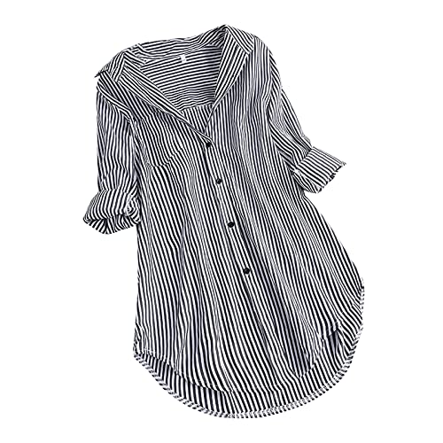 Longbluse Damen Elegant Langarmshirt Longbluse Blau-Weiß Gestreifte Lang Damenhemd Sommer Oversized Tunika Hemd Mode V-Ausschnitt Leicht Große Größen Oberteile Tops Streifenbluse Hemdbluse @A Longbluse Damen Elegant Langarmshirt Longbluse Blau-Weiß Gestreifte Lang Damenhemd Sommer Oversized Tunika Hemd Mode V-Ausschnitt Leicht Große Größen Oberteile Tops Streifenbluse Hemdbluse @A von Qixiu