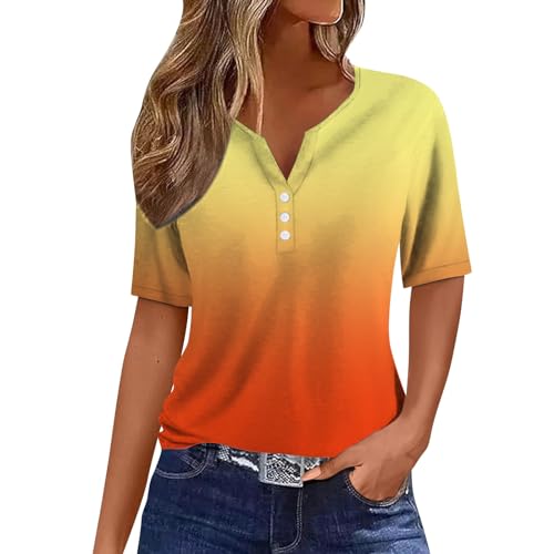 Qixiu Oversize Shirt Damen,Tshirt Damen schwarz,Bedruckte Bluse Elegant T Shirts Frauen Schwarz V Ausschnitt Tops Kurzarm Rundhals Sport Oberteile Mit Locker Button Blusen von Qixiu