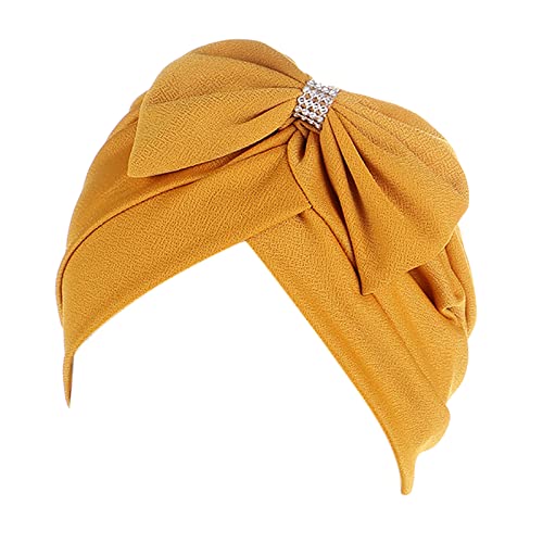 Qixiu Braid Head Turban Bowknot Turban Cancer Ethnic Wrap Cover Cap Headwear Hair Hat Cap Heardband Laufweste Winter (Yellow, One Size) von Qixiu