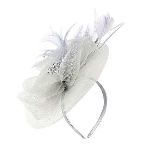 Qixiu British Bridal Party Damen Tea Fascinator Stirnband Stirnband Schwarz Herren (Grey, One Size) von Qixiu