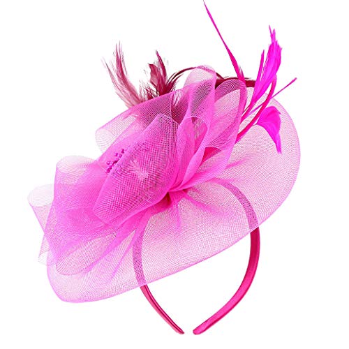 Qixiu British Bridal Party Damen Tea Fascinator Stirnband Stirnband Schwarz Herren (Hot Pink, One Size) von Qixiu
